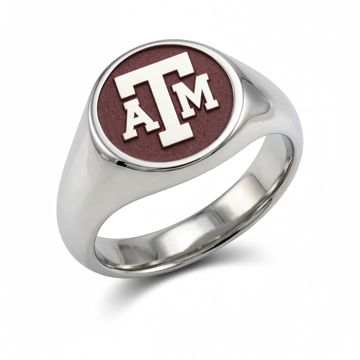 Texas A&M signature oval signet ring in polished 14K white gold with university emblem