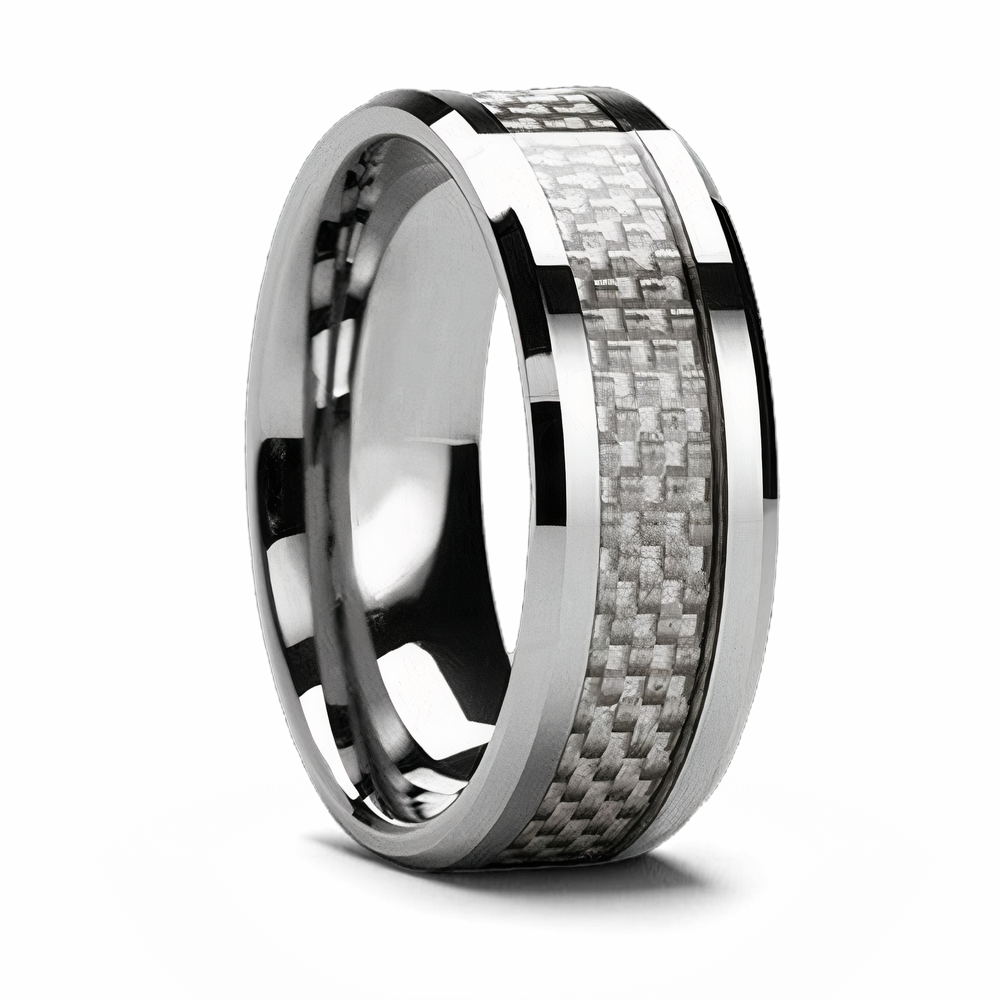 White Carbon Fiber Ring Tungsten 4mm - 10mm 
