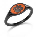 Clemson small oval signet ring in polished black zirconium featuring the Tiger Paw emblem