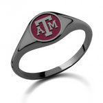 Texas A&M small round signet ring in polished black zirconium with university emblem