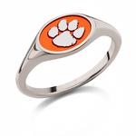 Clemson small oval signet ring in polished titanium featuring the Tiger Paw emblem