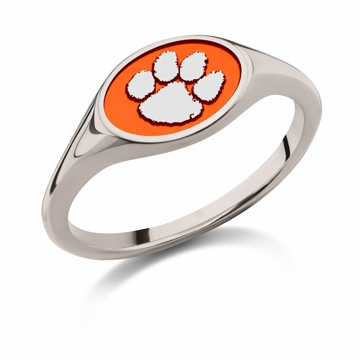 Clemson small oval signet ring in polished titanium featuring the Tiger Paw emblem