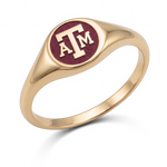 Texas A&M small round signet ring in polished 14K yellow gold with university emblem