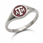 Texas A&M small round signet ring in polished titanium with university emblem