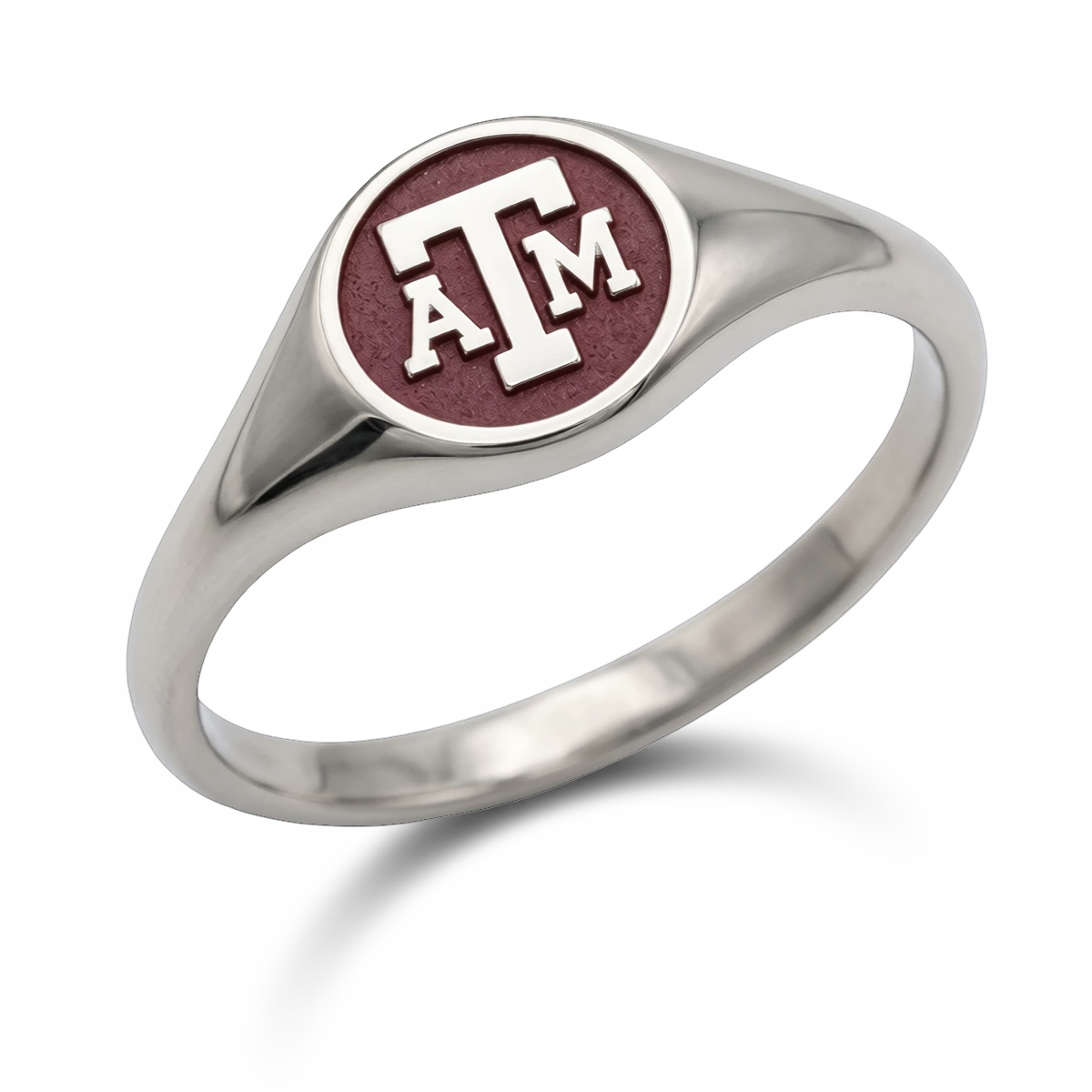 Texas A&M small round signet ring in polished titanium with university emblem