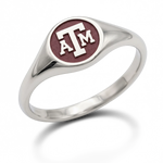 Texas A&M small round signet ring in polished 14K white gold with university emblem