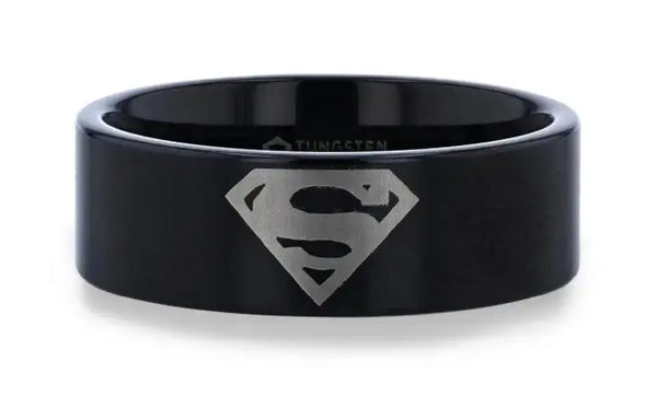 Superman Symbol Black Tungsten Ring - Camo Ever After