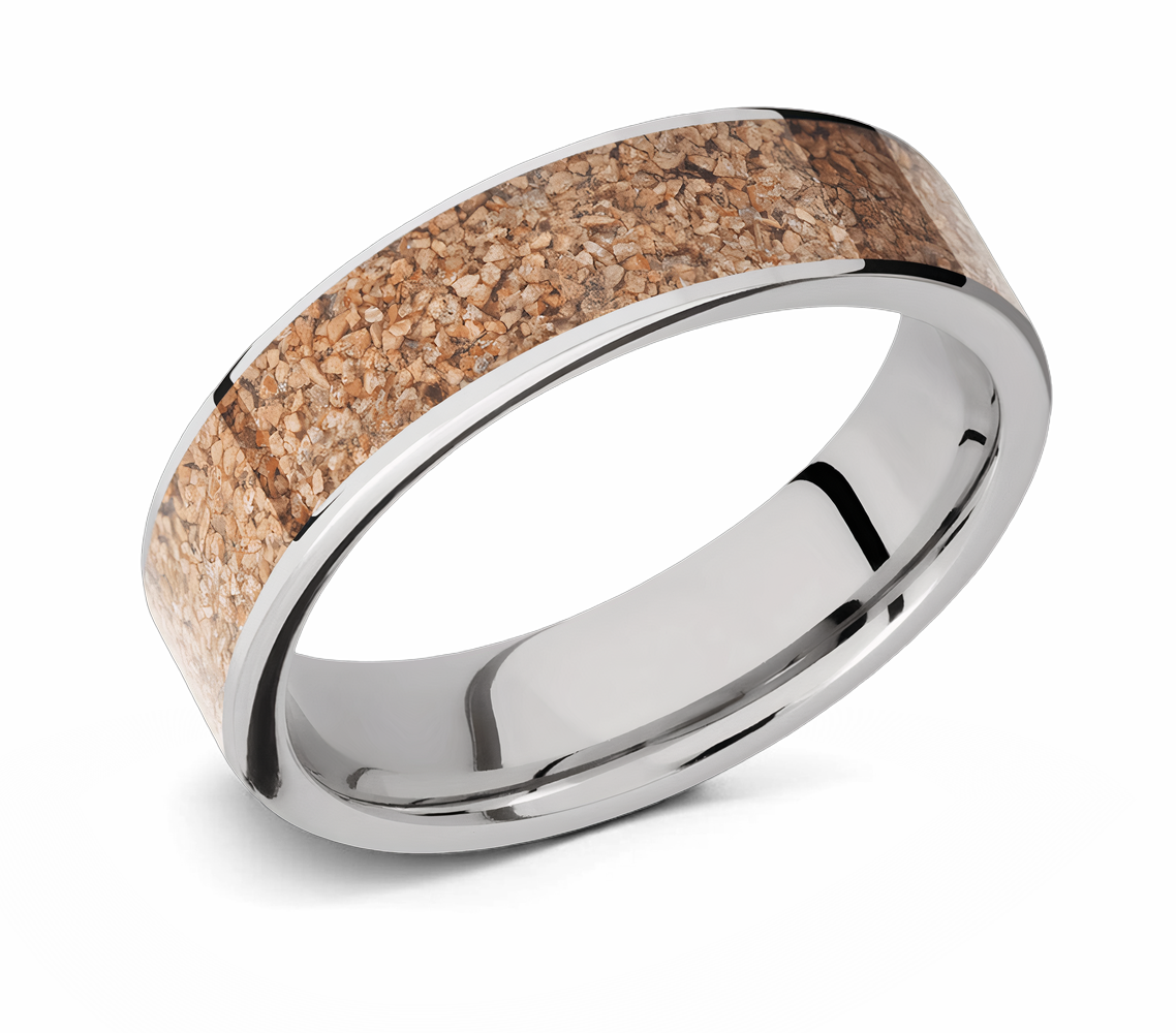 Tan Dinosaur Bone Wedding Band - Cobalt 4mm - 8mm 