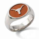 University of Texas signature oval signet ring with Longhorn emblem and wide polished cobalt shank