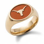University of Texas signature oval signet ring with Longhorn emblem in polished 14K yellow gold