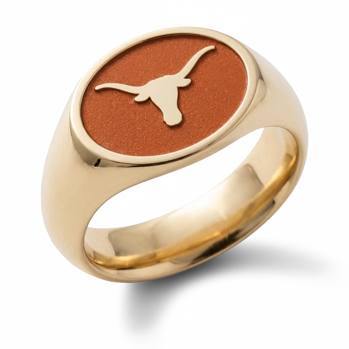 University of Texas signature oval signet ring with Longhorn emblem in polished 14K yellow gold