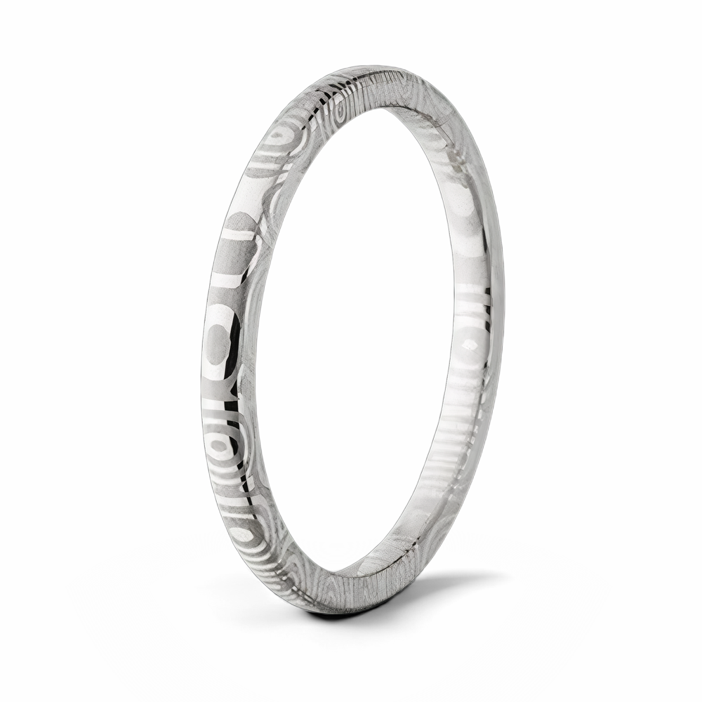 Thin 2mm Damascus Steel Ring Domed 