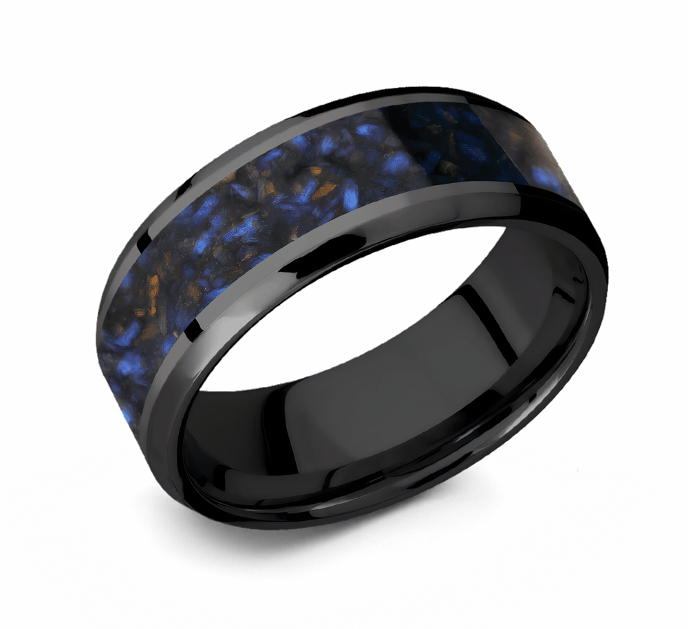 Mens Tiger Eye Ring – 8mm Zirconium & Blue Tiger Eye 