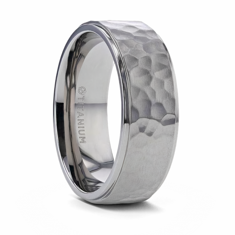 Titanium Raised Hammered Finish Ring 8mm 