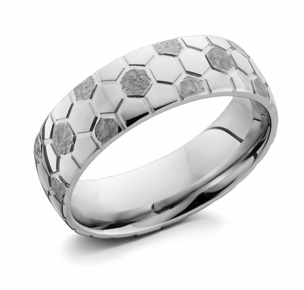 Soccer Ball Pattern Ring - 7mm Cobalt 
