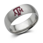 Texas A&M Ring in 8mm satin titanium with maroon ATM logo and domed profile