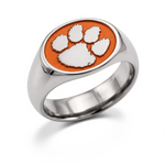 Clemson signature oval signet ring in polished titanium with Tiger Paw emblem and wide shank