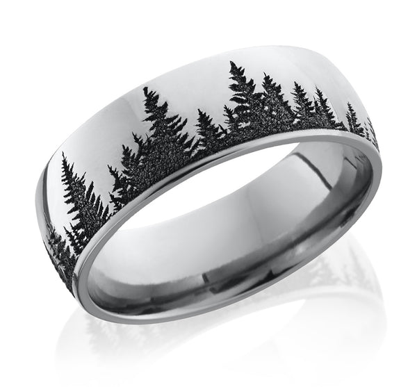 Forest Wedding Ring with Trees - Cobalt 8mm - Camo Ever After