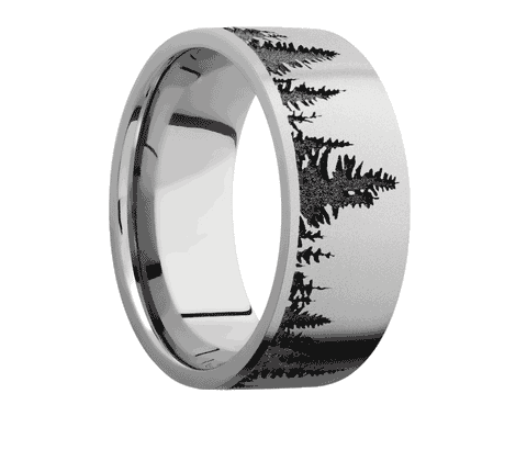 Forest Wedding Ring with Trees - Titanium 9mm