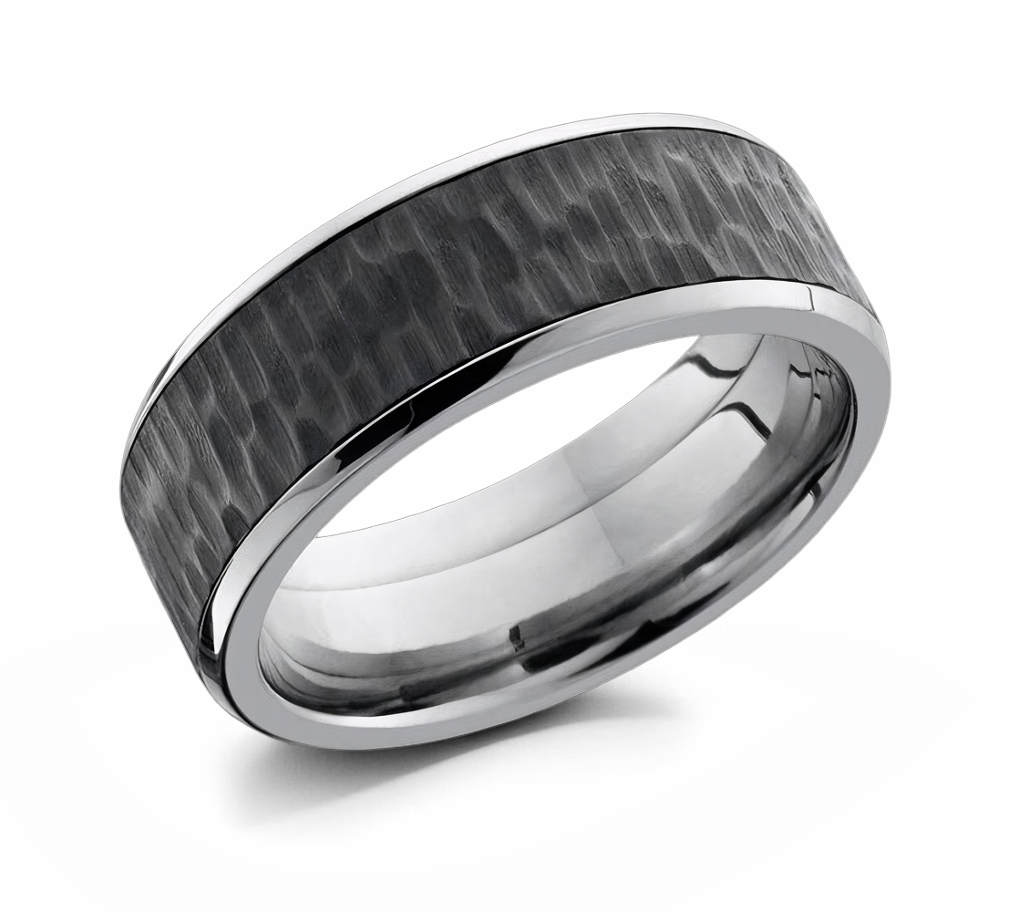 Tree Bark Ring in Titanium with Zrconium Inlay 