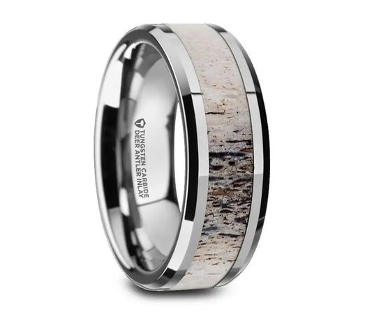 Ombre Deer Antler Inlay Ring - Tungsten - Camo Ever After