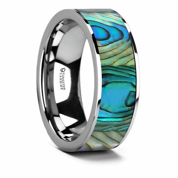 abalone shell ring tungsten