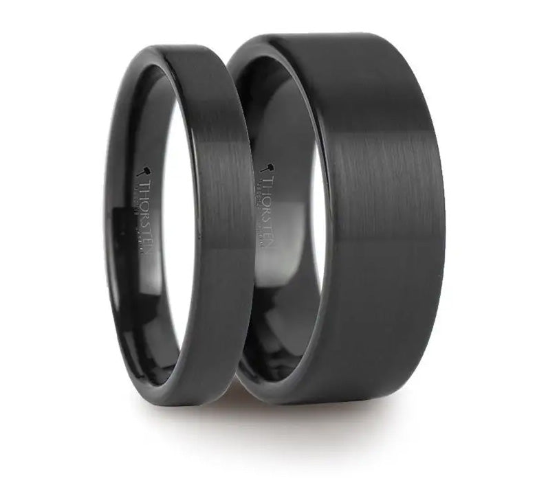 Ring Set in Black Tungsten with Brushed Finish - Camo Ever After