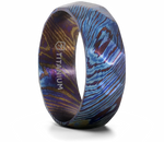 Brushed Titanium Ring with Blue and Purple Wavy Design 