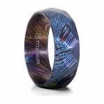 Brushed Titanium Ring with Blue and Purple Wavy Design 