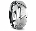 Triangle Groove Tungsten Ring with Raised Center 