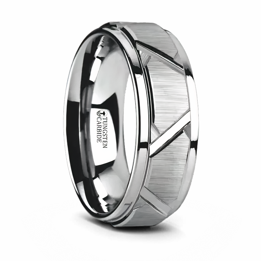 Triangle Groove Tungsten Ring with Raised Center 