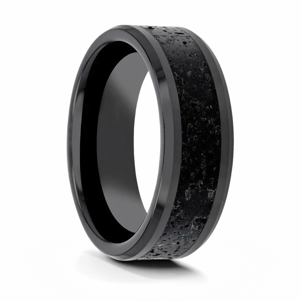 Black & Gray Lava Rock Stone Inlay Ring 