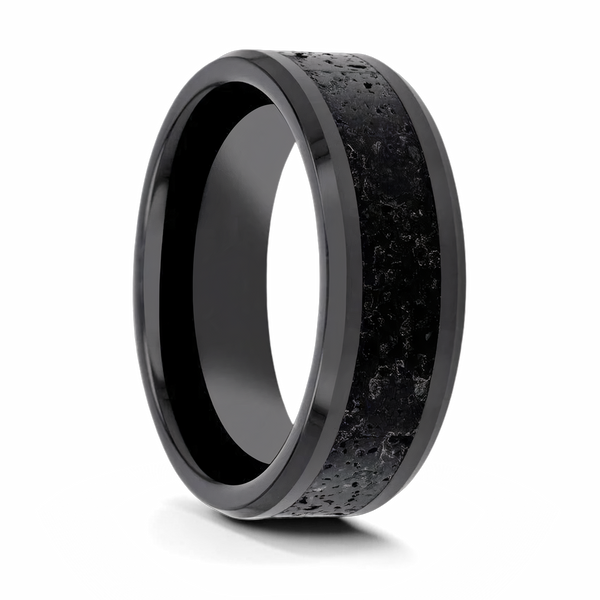 Black & Gray Lava Rock Stone Inlay Ring 