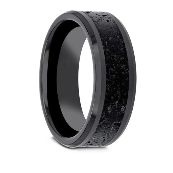 Black & Gray Lava Rock Stone Inlay Ring