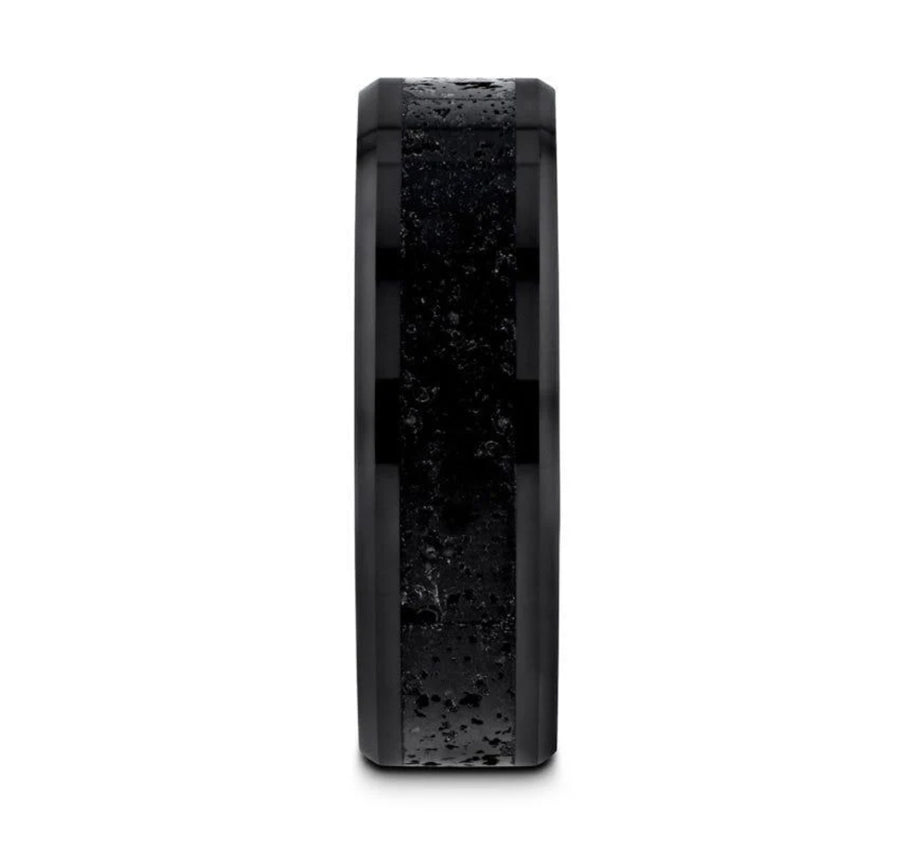 Black & Gray Lava Rock Stone Inlay Ring 