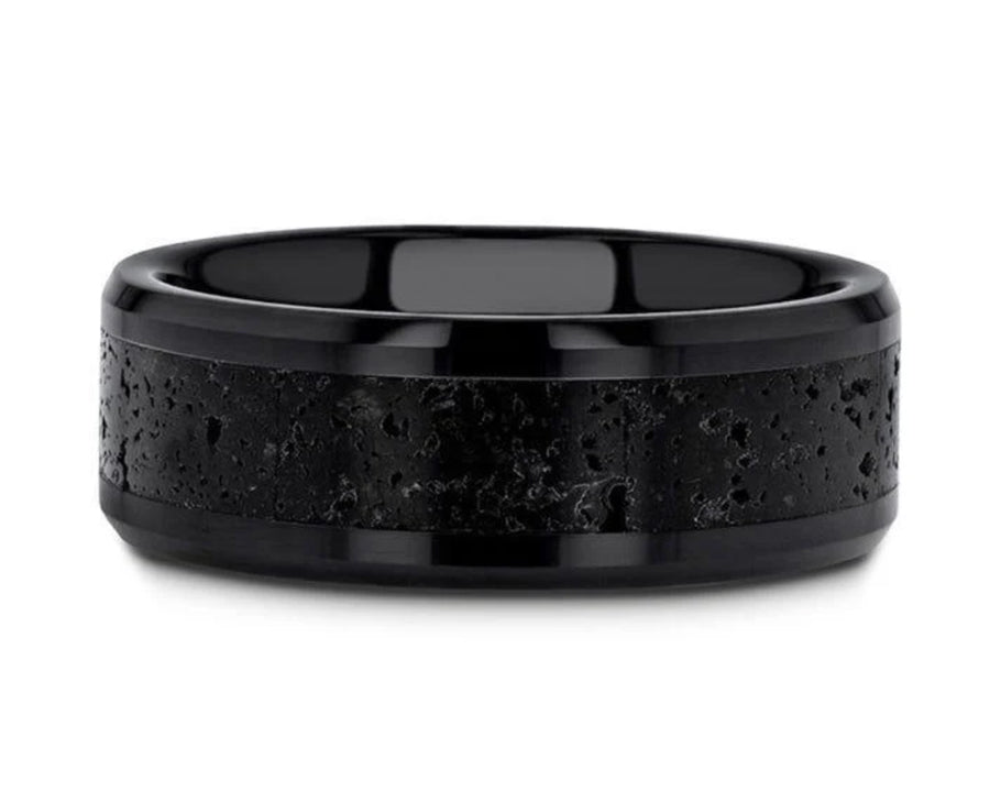Black & Gray Lava Rock Stone Inlay Ring 