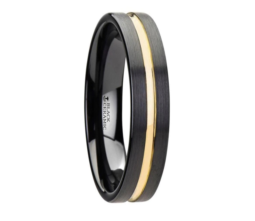 Black Tungsten Ring with Gold Plated Groove - Camo Ever After