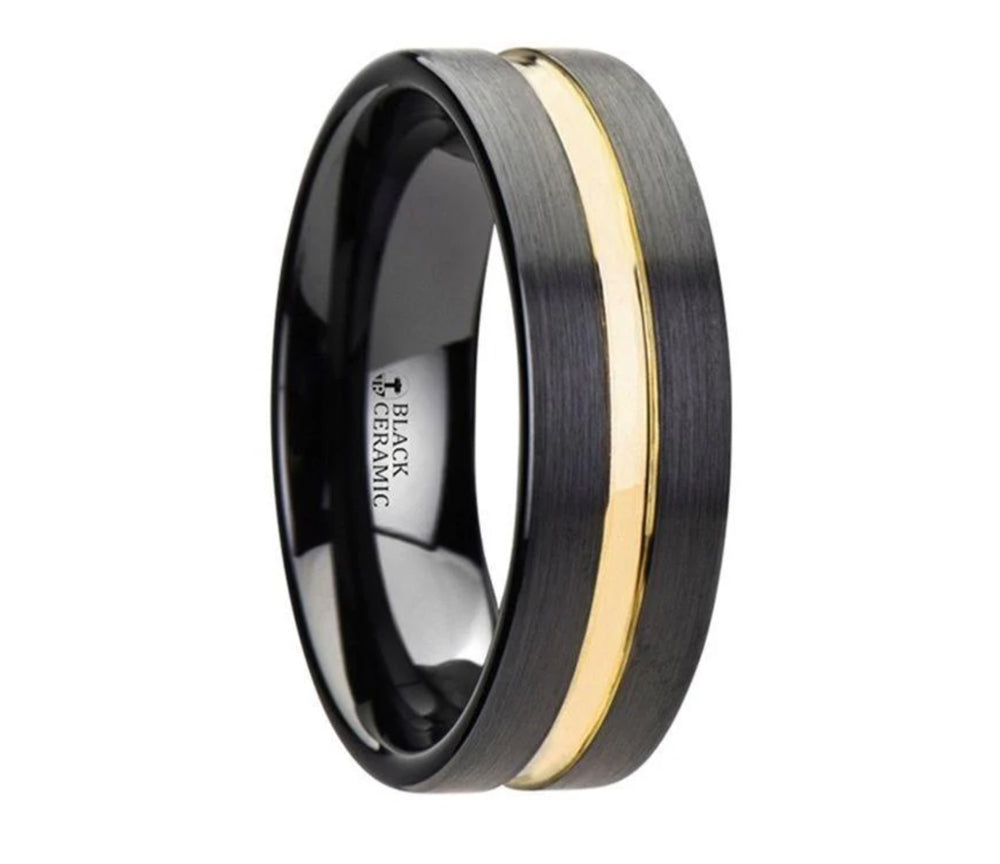 Black Tungsten Ring with Gold Plated Groove - Camo Ever After