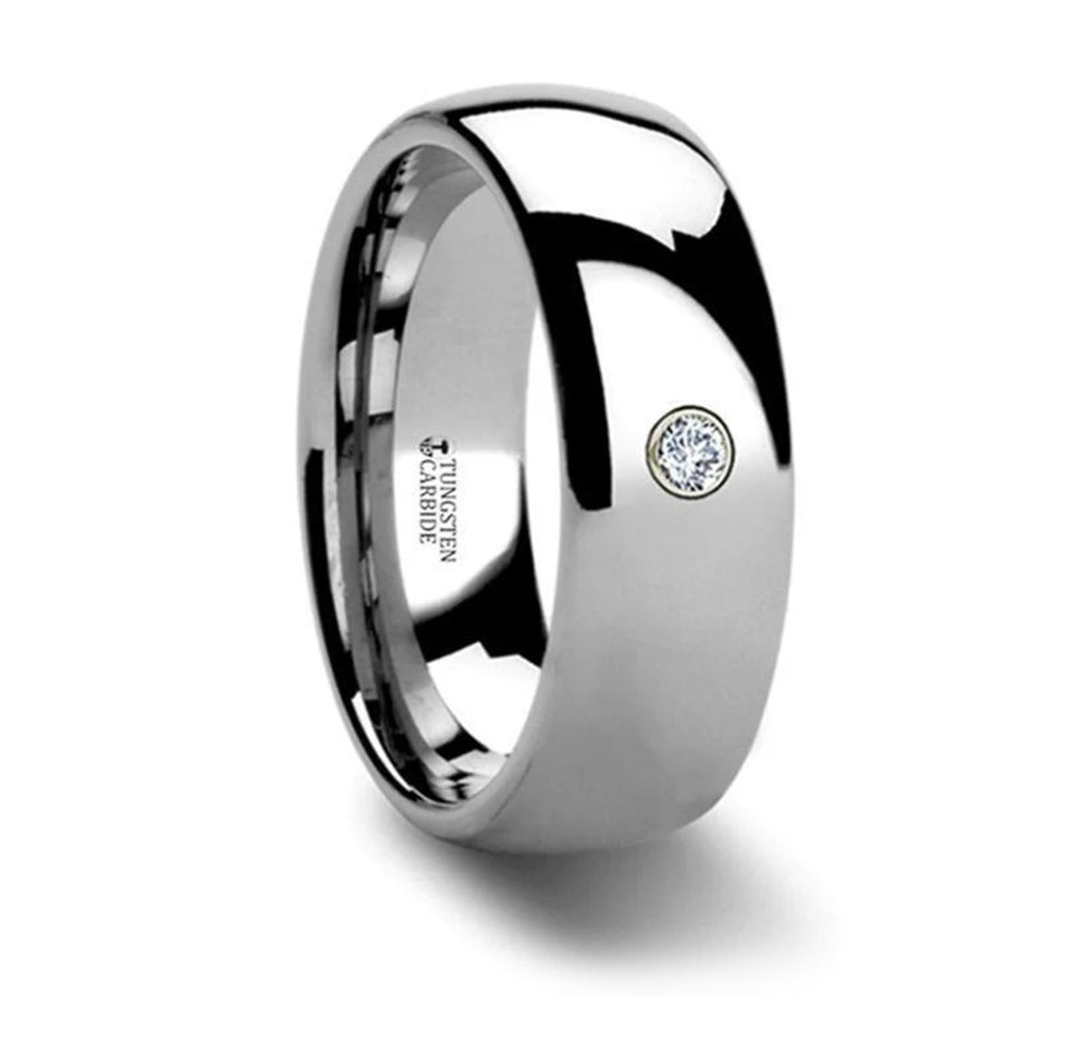 Polished Tungsten Ring with Bezel Diamond - Camo Ever After