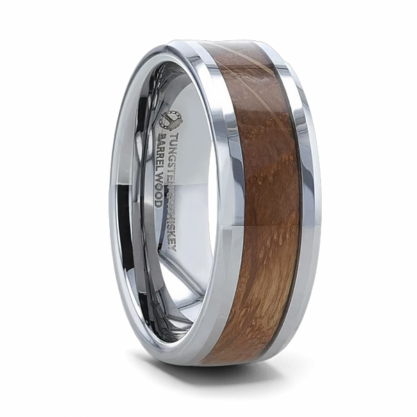 Whiskey Barrel Ring - Tungsten Beveled Edges 