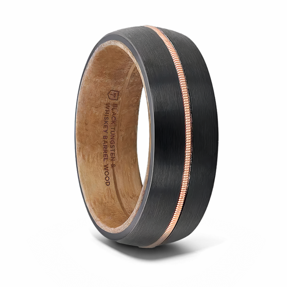Black Tungsten with Brass Guitar String and Whiskey Barrel Inner Sleeve - Camo Ever After