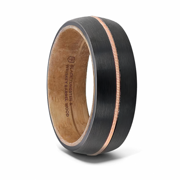 Black Tungsten with Brass Guitar String and Whiskey Barrel Inner Sleeve - Camo Ever After
