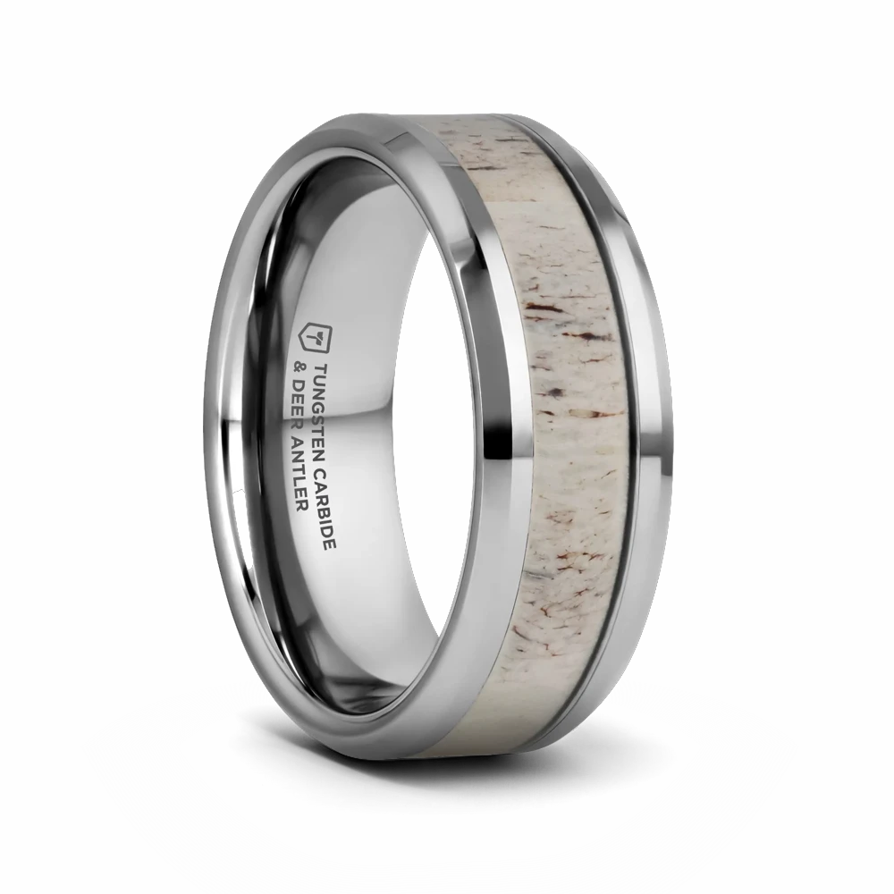 white antler tungsten ring