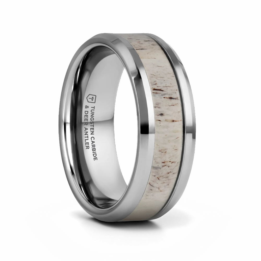 white antler tungsten ring