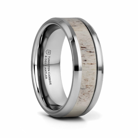white antler tungsten ring