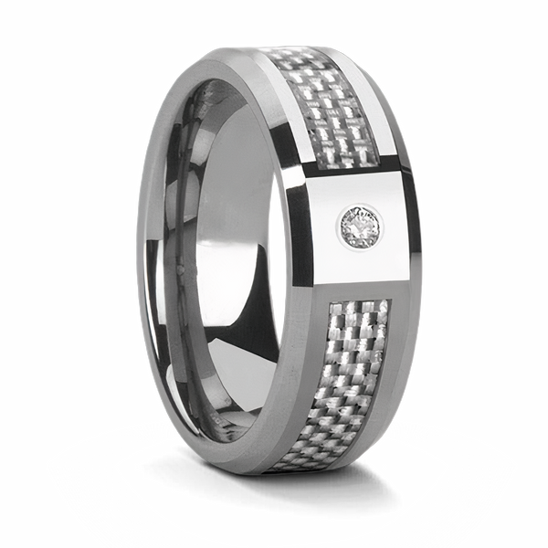 White Carbon Fiber and Inset Diamond - Tungsten 8mm 