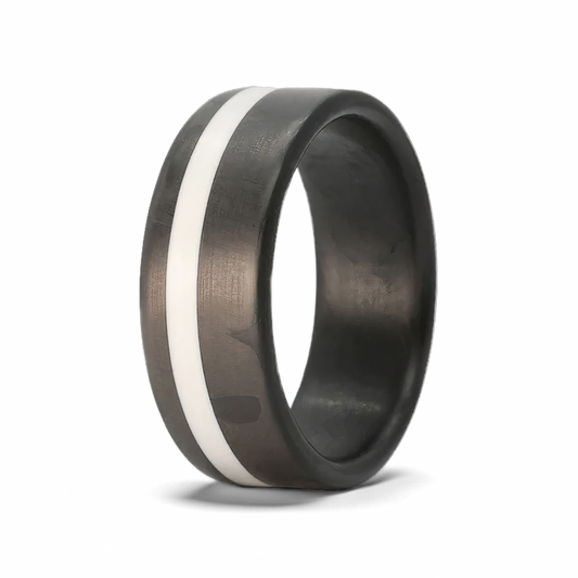 Carbon Fiber Thin White Line Ring 
