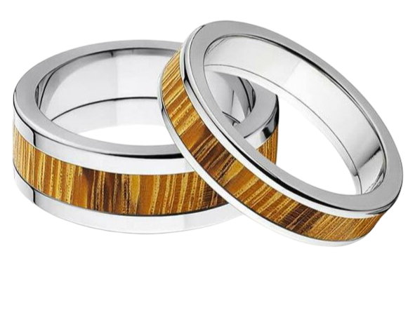 Exotic Wood Inlay Ring Set for Him and Her 