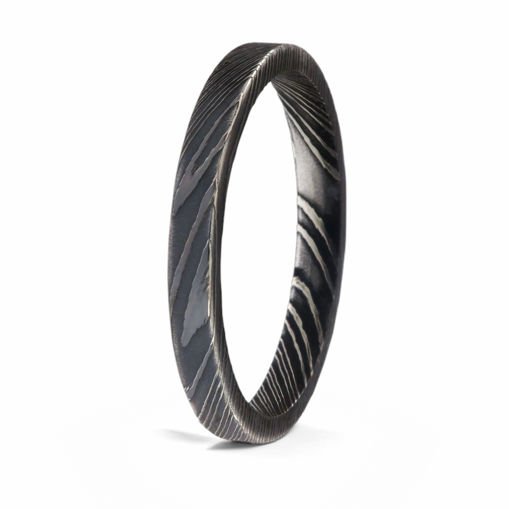 Woodgrain Damascus Steel Ring - 3mm 