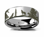 Wolves Ring Engraved Flat Tungsten - Camo Ever After